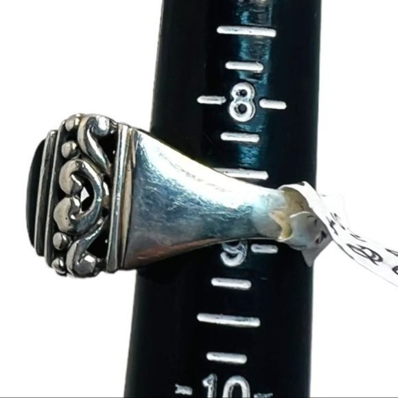 925 Thailand Silver Filigree Square Statement Ring with Black Onyx Cabochon Sz 9 - Picture 7 of 13